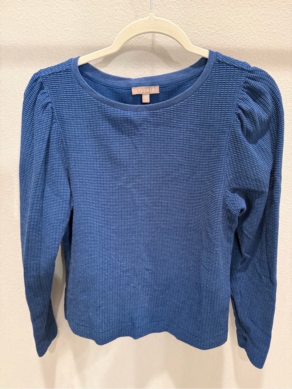 Lilla P Blue Long-Sleeve Waffle Knit Top